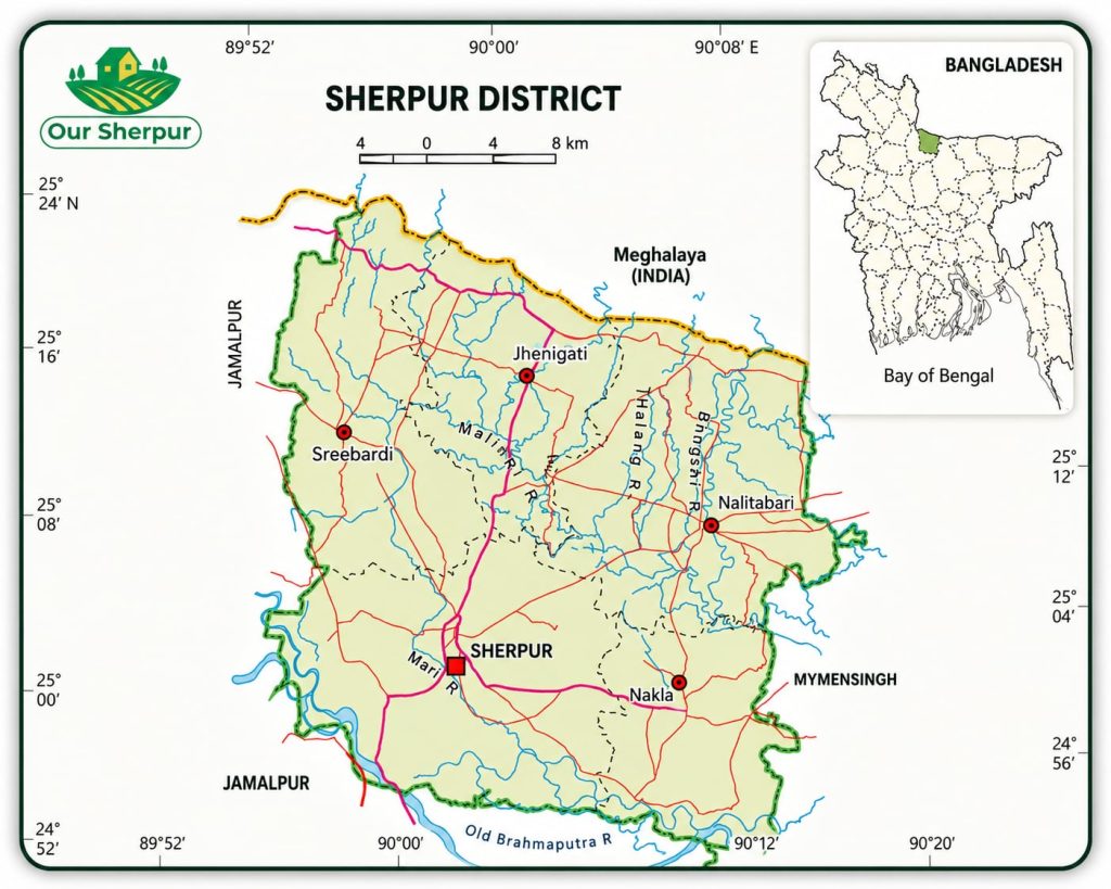 শেরপুর জেলার মানচিত্র